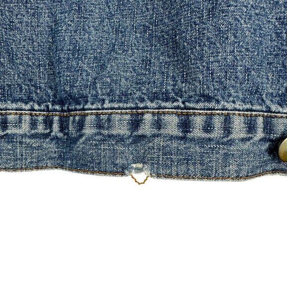 Big Dogs Womens Denim Fur Collar Jacket Large Button Up Vintage Blue - Picture 11 of 13